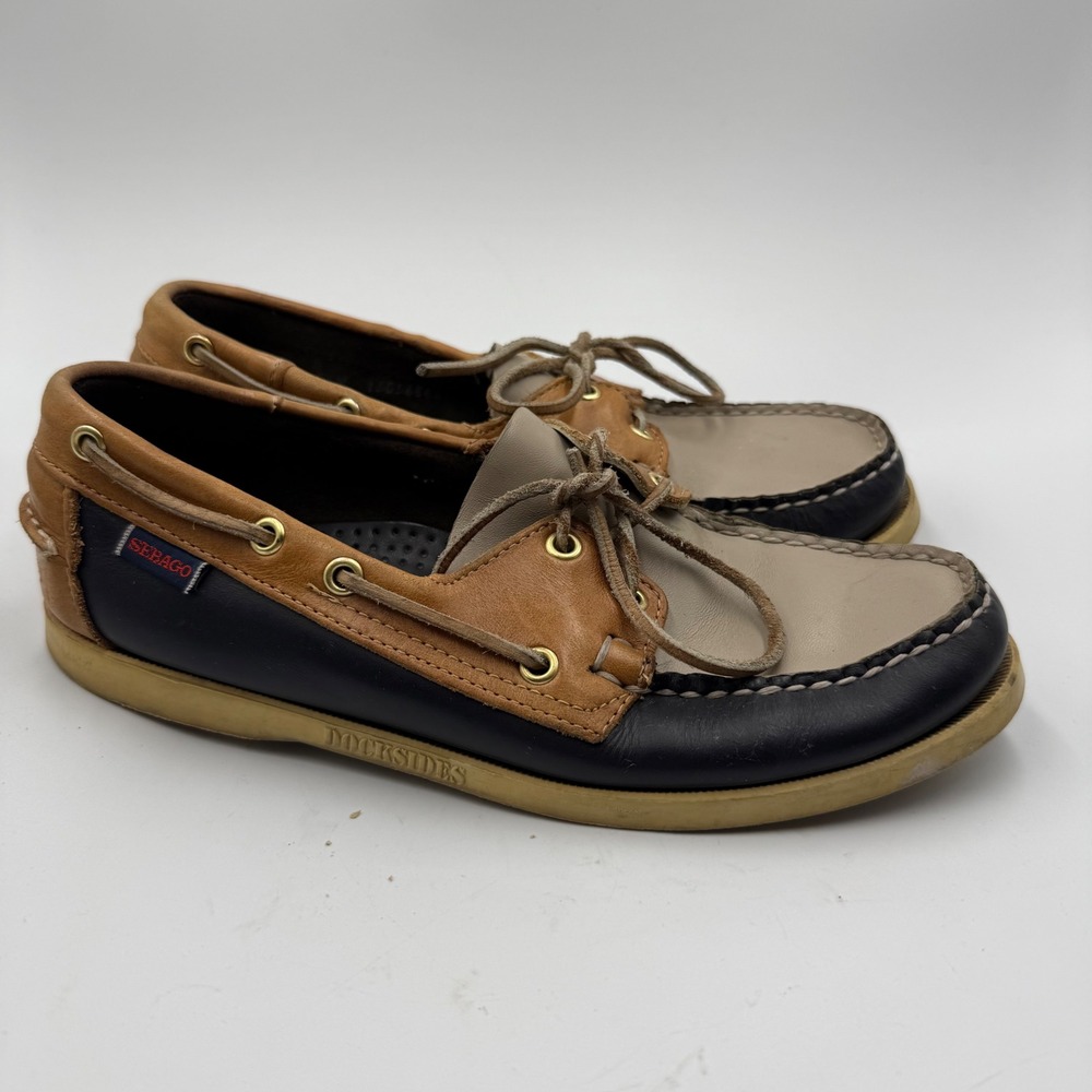 Sebago Docksides Mens Leather Boat‎ Shoes Classic Nautical Brown Black Sz 7.5W